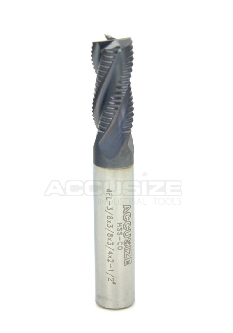 Accusize Industrial Tools 3/8'' Fine Tooth M42 8% Cobalt Tialn Roughing End Mill, 3/8'' Shk Dia, 3/4'' Flute Length, 2-1/2'' Oal, 4 Flute, 1104-0038 3/8" Dia, 3/8" Shk Dia, 3/4" Flt Length