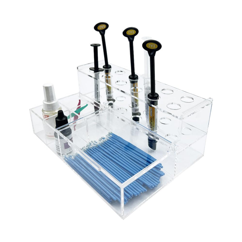Dental Composite Syringe Organizer, Transparent Multi-Function Acrylic Teeth Syringe Holder for Resin Adhesive Syringes Brush Dispenser Placement Rack Tool (Medium) Medium