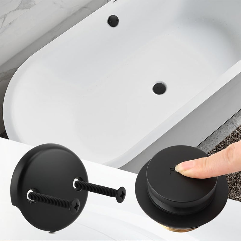 Bathtub Drain Tip-Toe Trim Set with Two-Hole Overflow Faceplate, Bath Tub Drain Conversion Kit Replacement Bathtub Drains Stopper Assembly with Universal Fine & Coarse Thread(Color:Matte Black) Matte Black