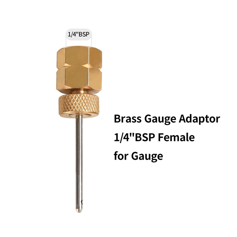 MEASUREMAN Brass Gauge Adaptor 1/4 BSP Female，2-1/2 OAL x 1-2/5" x 1/8" Probe with Stainless Steel Sheath，Pressure Gauge Fitting kit