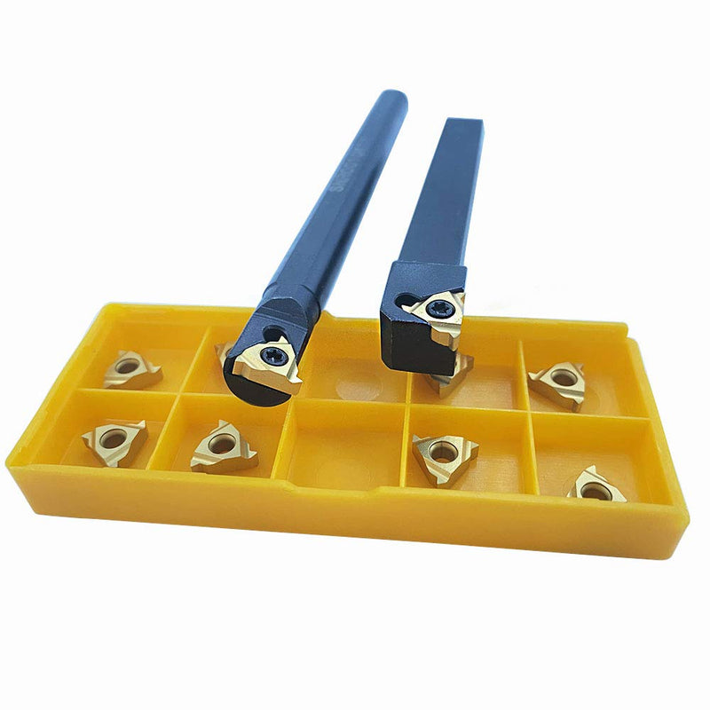 GBJ Lathe Threading Tool External + Internal Threading Holder SER 1010H11+ SNR 0010K11 Threading Holder with 11ER AG60 11IR AG60 Threading Inserts (SER1010H11+SNR0010K11+11ER A60+11IR A60 (Gold)) SER1010H11+SNR0010K11+11ER A60+11IR A60 (Gold)