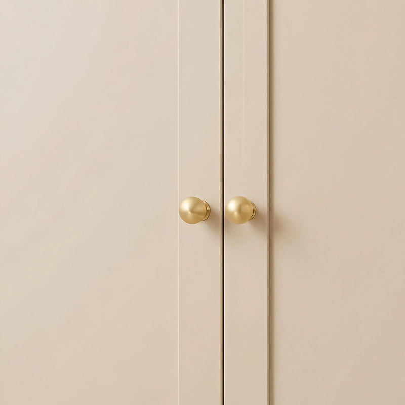 5-Pack Solid Brass Round Ball Cabinet Knobs, 1.1 Inch Brushed Gold Drawer Knobs, Modern Heavy Duty Sphere Dresser Pulls, Luxury Decorative Furniture Hardware for Kitchen Bathroom 5