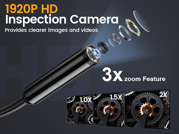 Endoscope Camera with Light, 1920P HD Borescope with 8 Adjustable LED Lights, Snake Camera with Semi-Rigid Cord, IP67 Waterproof Scope Tools for Pipe Inspection for iOS and Android,16.4ft Single Lens