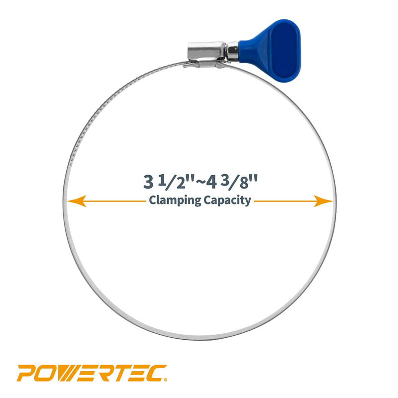POWERTEC 70260 4 Inch Key Hose Clamp, Thumb Screw Key Adjustable Stainless Steel Hose Clamps for Dust Collection, Dust Collector and Dryer Vent Hose, Pipe Clamp, RV Clamp, Worm Gear Clamp, 10 pack Key clamps (10 PK)