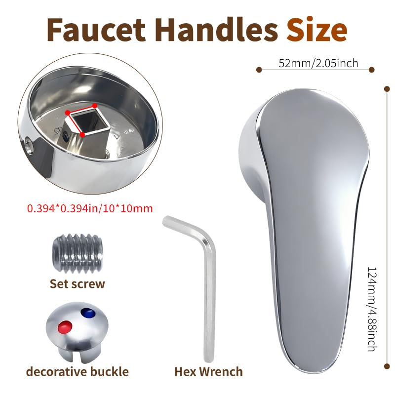Single Shower Faucet Handle Replacement,Shower Handle,Compatible with 40mm Faucet Cartridge(Cartridge Stem 10 * 10mm),for Single Handle Bathroom Faucet,Shower Faucet,and Kitchen Faucet Shower Handle-Silver-4