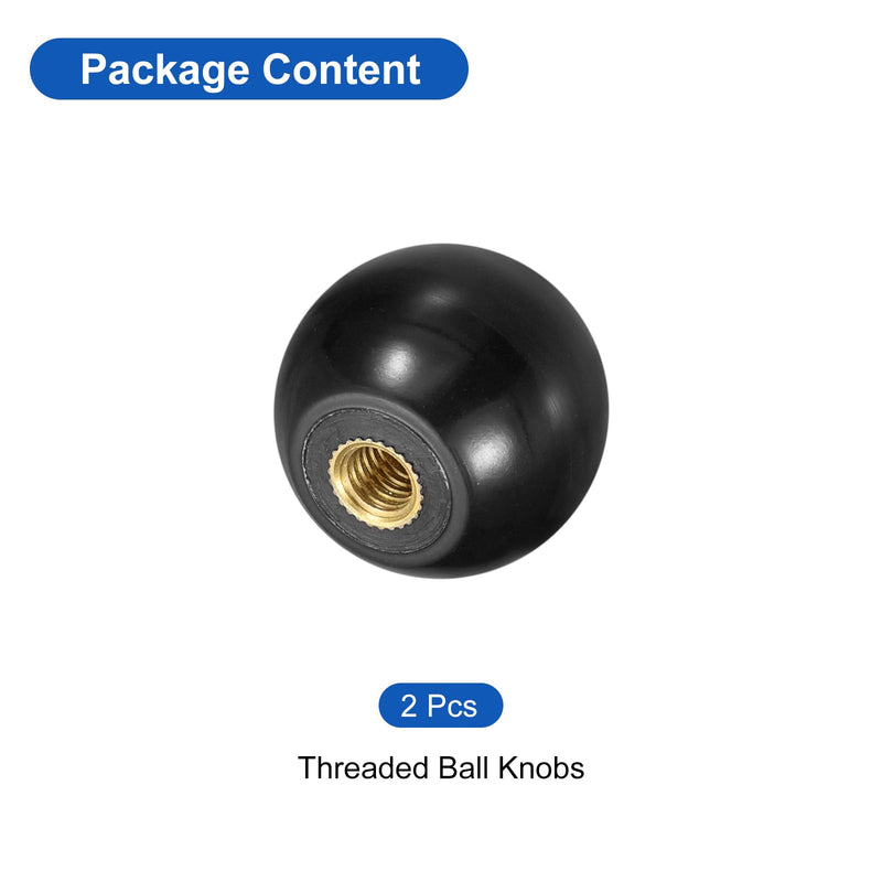 uxcell 2Pcs Threaded Ball Knobs, M6 Female Thread Thermoset Ball Knob 25mm Dia Round Operation Ball Handles with Copper Insert for Machine Lever Handle, Black M6x25mm