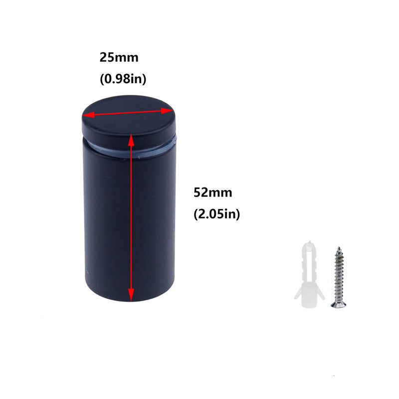 Antrader Glass Standoff 1"×2", Stainless Steel Sign Standoff Screws, Hollow Advertising Standoff Mounts，Glass Acrylic Nail, Pack of 12, Matte Black 1" x 2" (25 x 50mm)