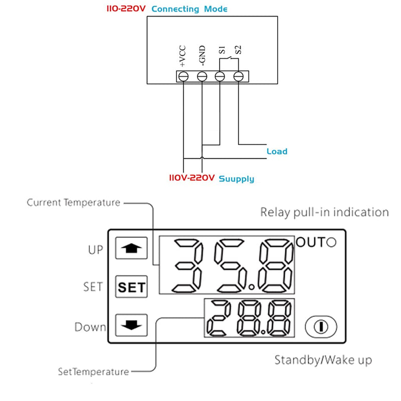 W3230 Digital LED Temperature Controller Module Digital Thermostat Switch with Waterproof Probe Programmable Heating Cooling Electronic Thermostat Range from -50℃ to 120℃ (110V 10A ) (2 Pieces) AC 110V