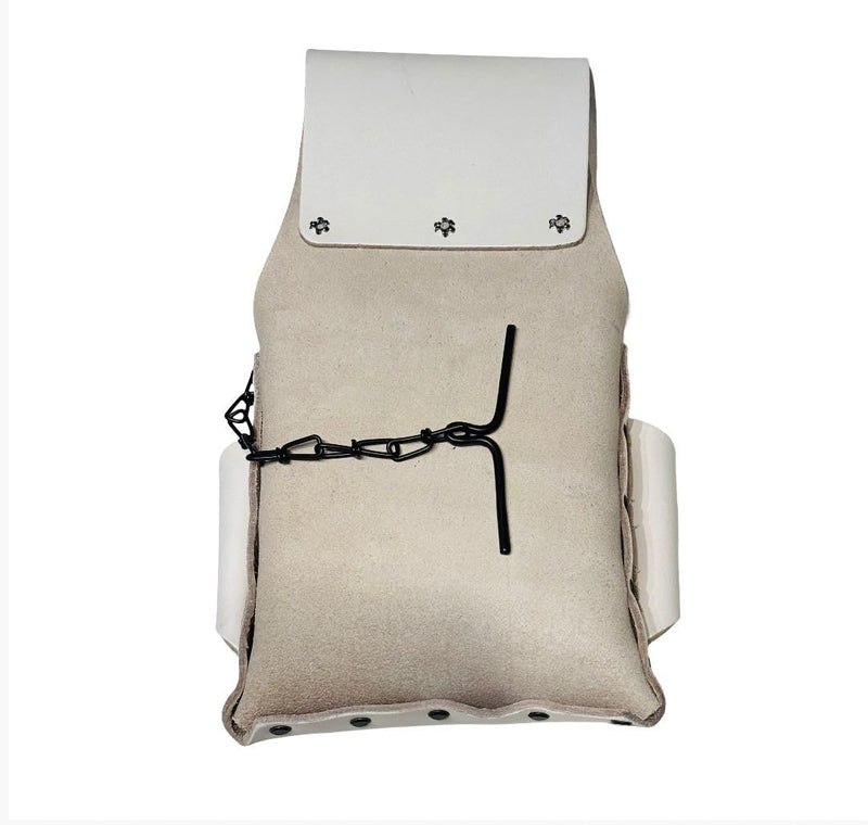Wide Brown Leather Electrician Tool Pouch, 5 Pocket Design with Tape Holder, Heavy Duty Pigmented Construction, Anti-Rust Rivets WHITE