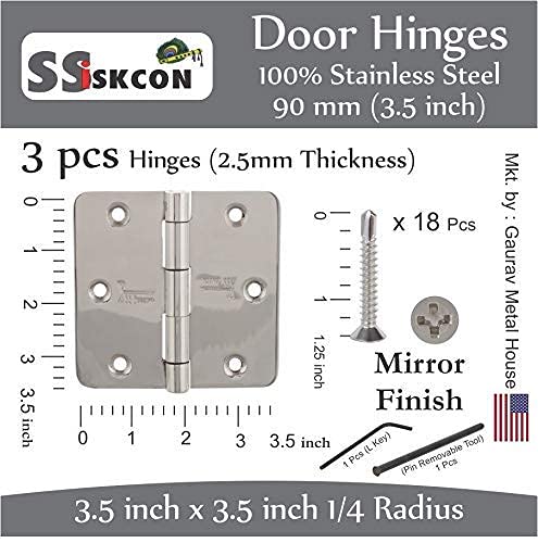 SSISKCON Stainless Steel 1/4 Radius Hinge, C-Hole, Mirror, 3.5"x3.5", 1Pack Mirror Polished 3.5"x3.5"x2.5mm