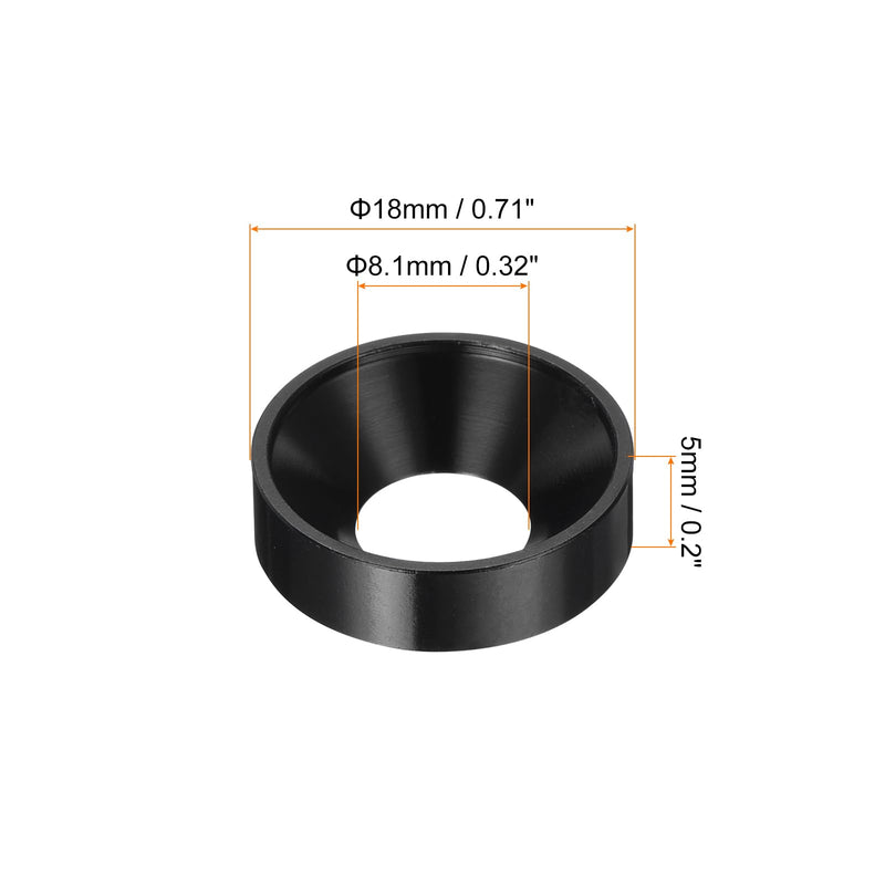 uxcell 20 Pcs M8 Finishing Countersunk Washers, Aluminum Alloy Screw Gaskets, Cup Head Washer Gasket for Mechanical Accessories Parts, Black