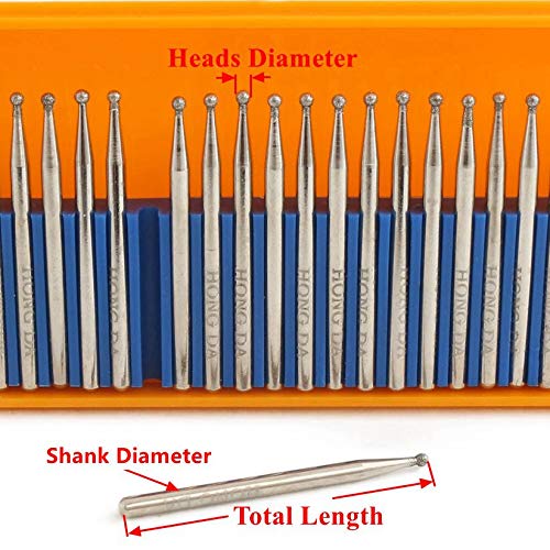 JINGLING Diamond Grinding Bits 1mm Spherical Head Carving Ball Bur Pack of 30Pcs Head Diameter 1mm