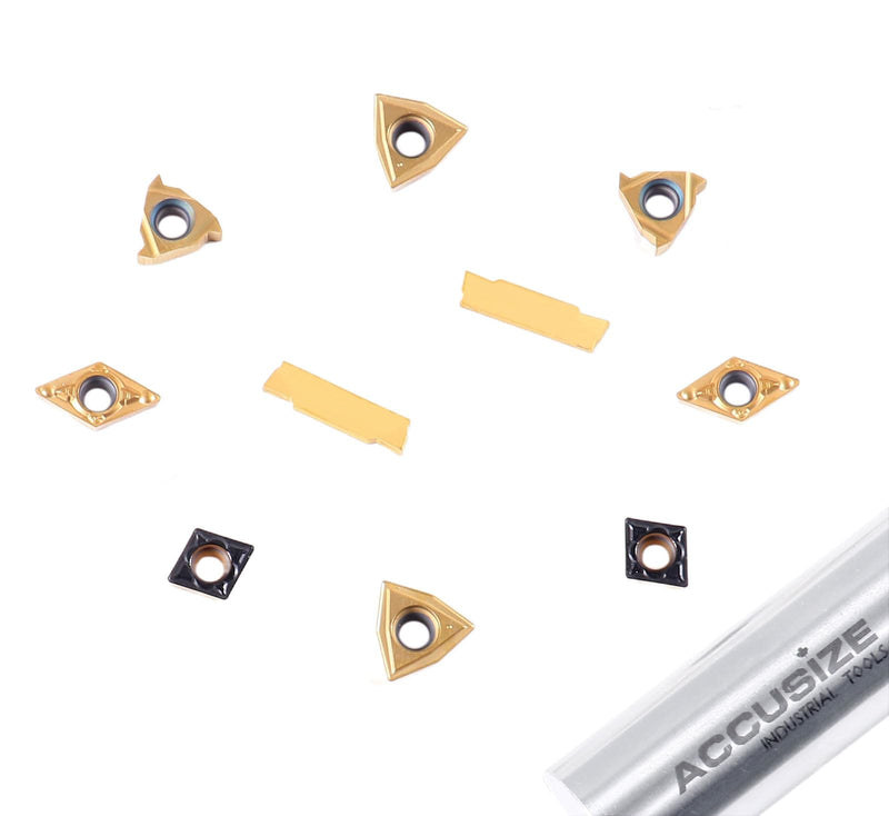 Accusize Industrial Tools 2 Pc of Each Kind of Carbide Inserts for 2387-2003, CVD Coated and Tin Coated, Total 10 Pieces, 2387-2003inserts | 10-Piece Replacement Set, 2 Each MGMN200, 11ER A60, WCMT2.52, CCMT21.51, DCMT21.51, 2387-2003INSERTS