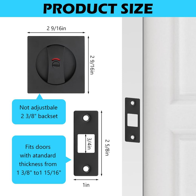 Pocket Door Hardware,Black Contemporary Privacy Square Pocket Door Lock, Pocket Door Latch,Matte Black Contemporary Pocket Door Privacy Lock,Sliding Door Lock,1 Pack