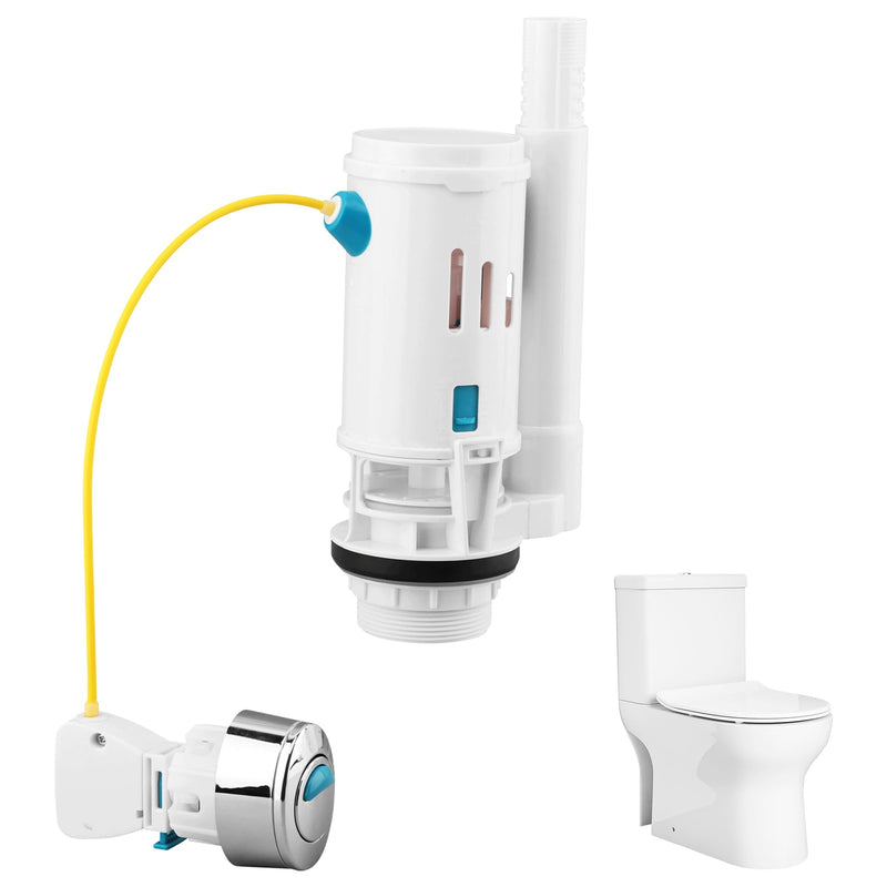 Toilet Dual Flush Valve with Push Button, Toilet Flush System Replacement Adjustable Universal 2" Outlet 280mm Cable Cistern Flush Replacement HK064