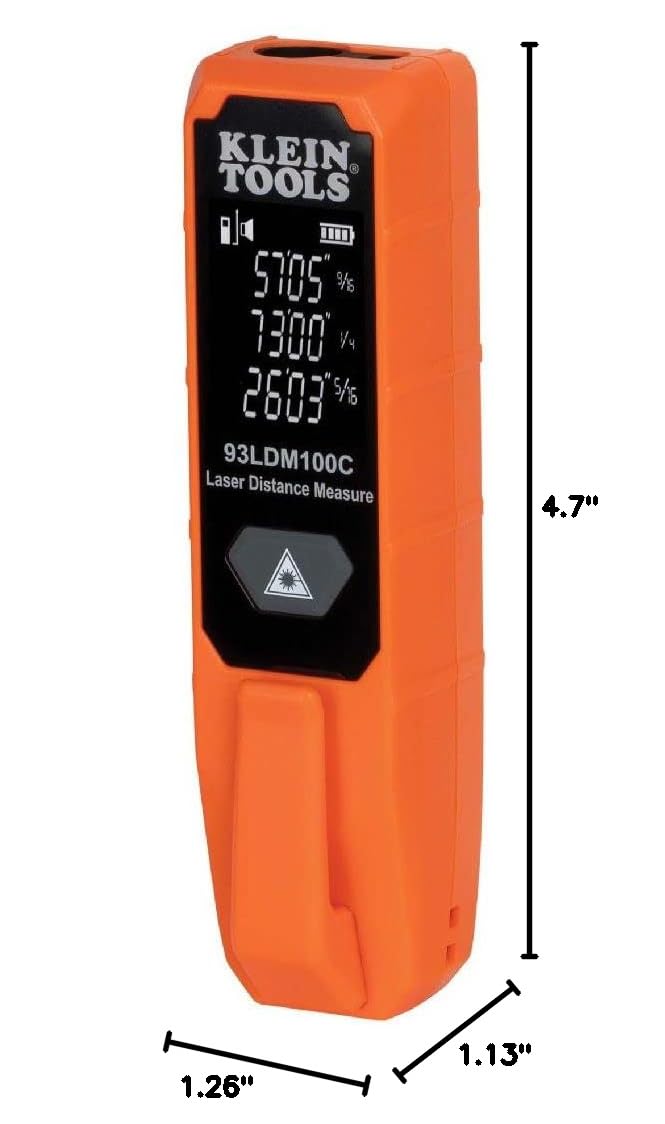 Klein Tools 93LDM100C Compact Laser Distance Measure, 100 Feet, Measures in Feet, Inches, Meters 100-Foot