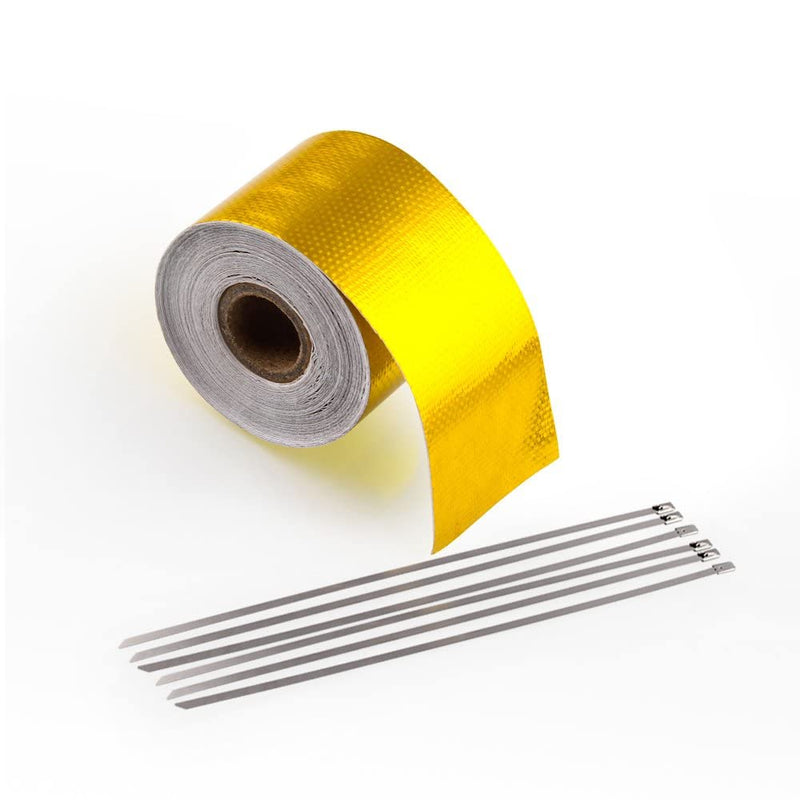 Sporacingrts 2" x32.8' （10M） Gold Adhesive Backed Heat Barrier Tape,Glass Fiber Heat Shielding Reflective Tape Packaging Roll Compatible with Car Intake Pipe, Engine Compartment