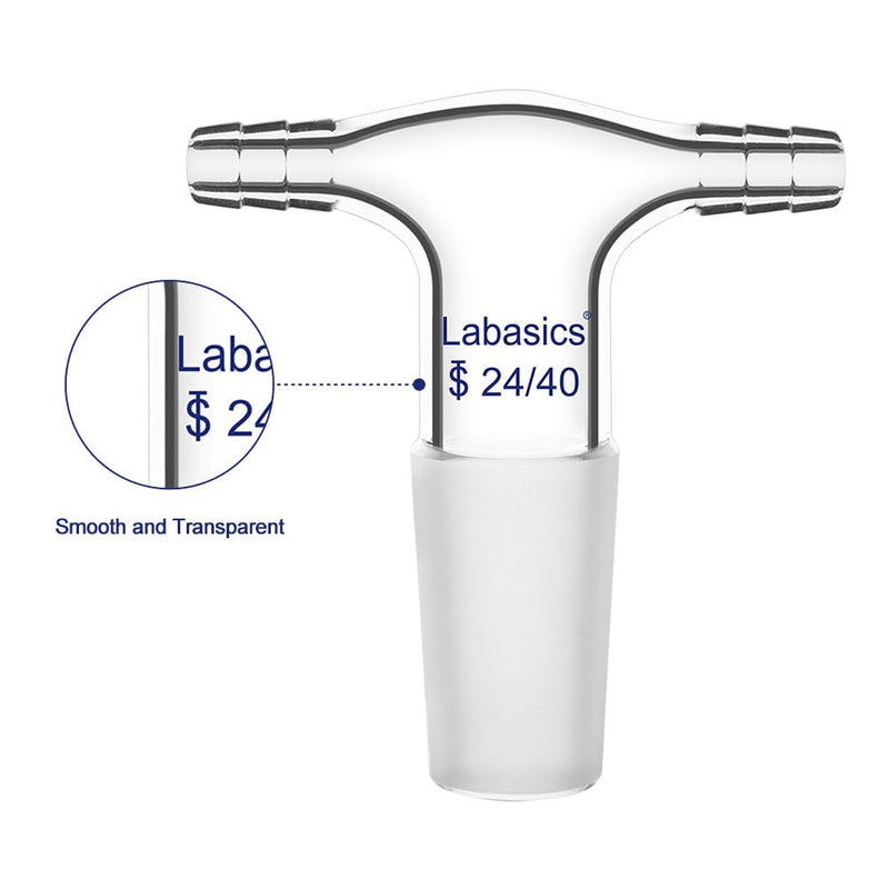 Labasics Glass T-Shape Vacuum/Inert Gas Adapter, Glass Dual Hose Inlet Adapter with 24/40 Inner Joint for Lab Distillation 24/40 Joint
