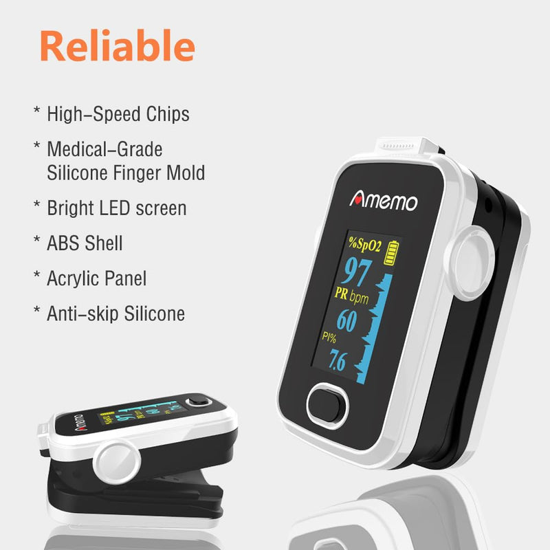 Pulse Oximeter,OLED Display Oxygen Monitor Fingertip,Blood Oxygen Saturation Monitor(SpO2) with Carrying Case,Silicone Cover White