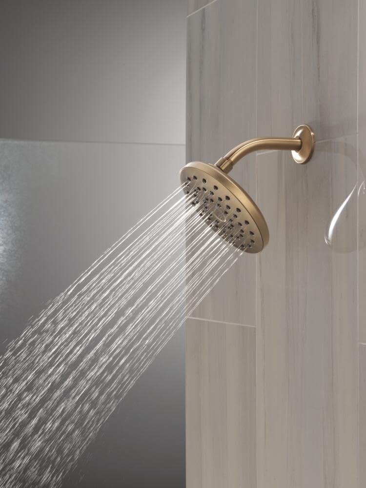 Delta PivotPro Brushed Gold Rain Showerhead, Single Setting 7 Inch Round Shower Head, Showerheads, 1.75 GPM Flow Rate, Champagne Bronze 75104CZ Metallic Spray Face