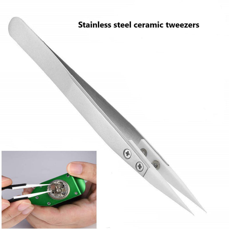 Ceramic Tweezers, Stainless Steel Tweezers, Non-Conductive, High Temperature Resistance 3000 Degrees Applicable to Precision Electrical Operation (Black) Black
