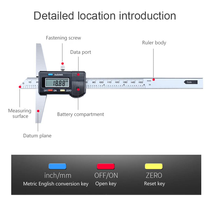 Digital Depth Caliper Electronic Depth Gauge Caliper Depth Rule (150mm(Normal)) 150mm