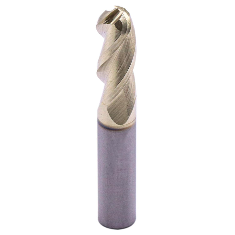 3/8" 3 Flute Solid Carbide Ball Nose End Mill for Aluminum, ZrN Coated | 37 Degree Helix, 3/8" Cutting Diameter, 3/8" Shank Diameter, 1" Length of Cut, 2-1/2" Overall Length 3/8 in