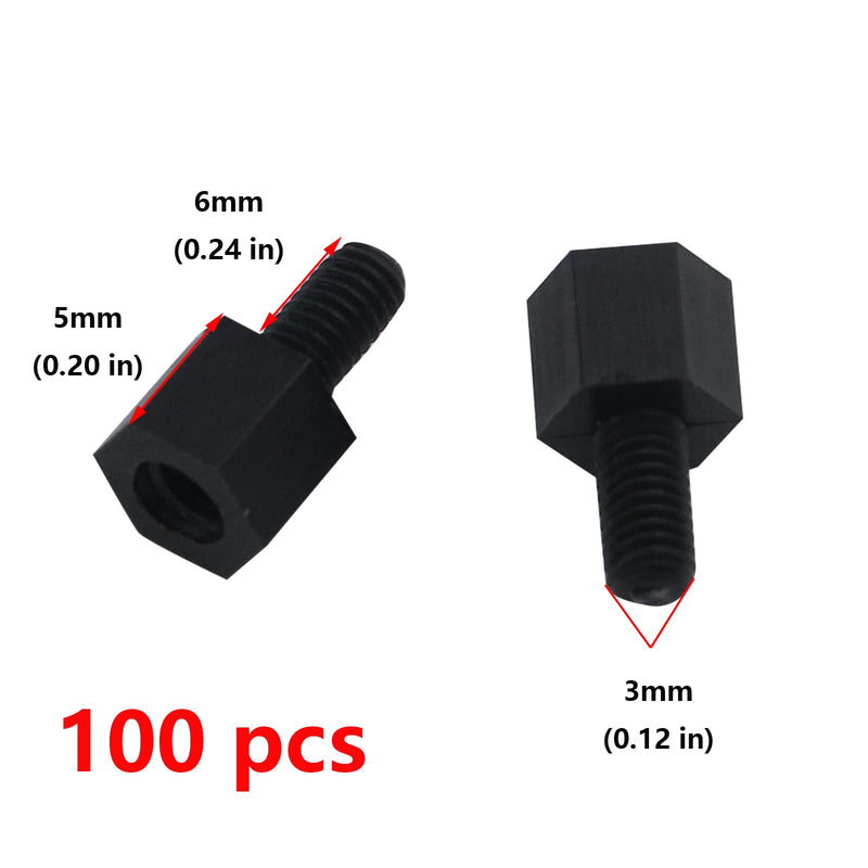 Antrader M3 x 5+6mm Nylon Male Female Thread Hex Nuts Spacer Standoff Screw PCB Pillar Black 100pcs 100pcs M3 x 5+6mm