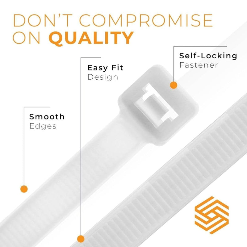 GTSE 14 Inch White/Clear Zip Ties, 100 Pack, 50lb Strength, UV Resistant Long Nylon Cable Ties, Self-Locking 14" Tie Wraps 14" (50lb)