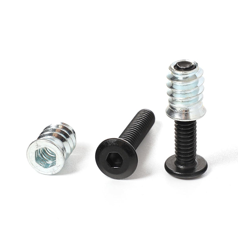 30 Sets 1/4-20 Furniture Threaded Insert and Bolt for Wood, 1/4 Screw Nut 15mm, Stainless Steel Black Oxide Flat Head Hex Bolts 1/4-20 x 3/4" Screws, 1/4-20 Black Washers 3/4" Bolts 15mm Threaded Insert