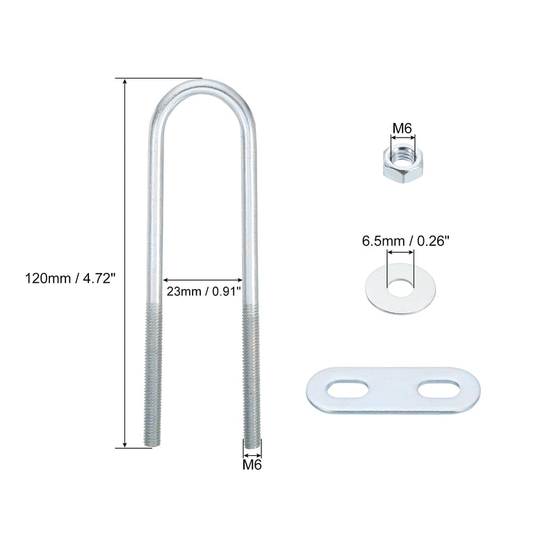 uxcell Round U-Bolts, 1 Set 23mm Inner Width 120mm Length M6 Zinc-Plated Carbon Steel U Clamp Bolt with Nuts and Plates, for Boat Trailer