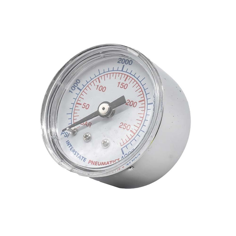 Interstate Pneumatics G2101-4000 1/8 Inch NPT Rear Mount Pressure Gauge,1-1/2 Inch Dial Diameter, 4000PSI (Chrome Body with Dual Pressure Rating PSI & KPA)