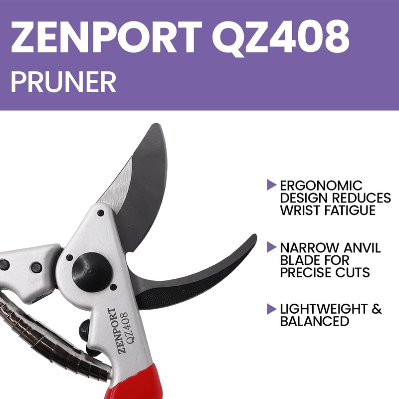 Zenport QZ408 8.5" Professional Bypass Pruner, 2 Inch Blades, Red 1