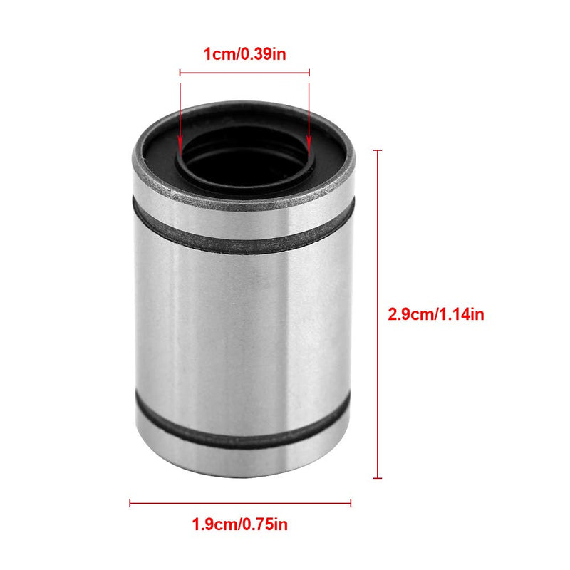 Linear Ball Bearings LM10UU 8Pcs 10mm Linear Motion Ball Bushing Bearing 3D Printer Cylinder CNC Parts, Pack of 8