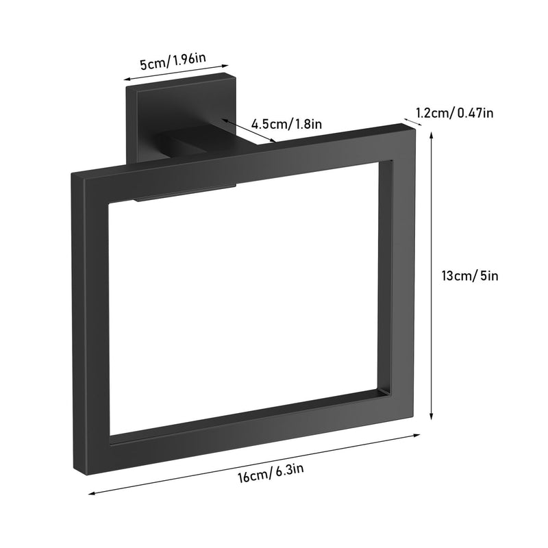 2 Pcs Square Towel Rings Black Hand Towel Holder Wall Mounted Hand Towel Rack Stainless Steel Kitchen Towel Holder Hand Towel Bar Bathroom Accessories for Towel Storage (Matte Black)