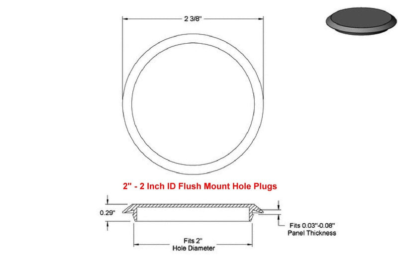 2 2 inch Flush Mount Black Plastic Body and Sheet Metal Hole Plug Qty 10 by Caplugs