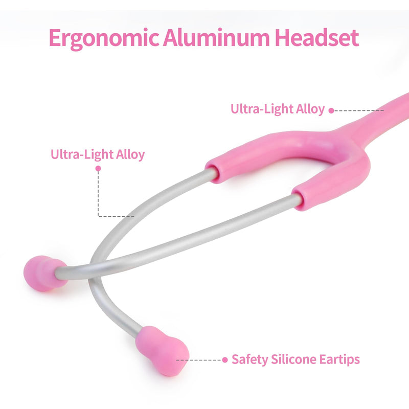 Scian 30G-PK Stethoscope - High-Fidelity Acoustics, Lightweight Aluminum, Satin Tube for Pediatrics & Nursing - Nurse Essentials in Pink
