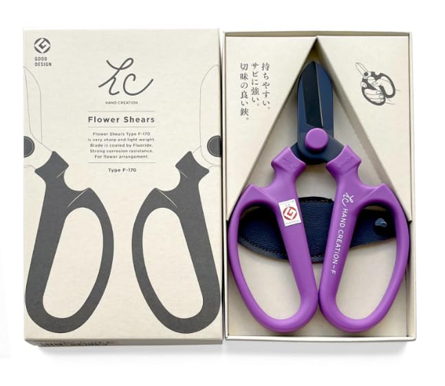 Japanese Floral Scissors Black Blade – SAKAGEN Hand Creation, Premium Fluorine-Coated Anti-Wear Shears, Made in Japan, Flower Shears for Floral Design, ikebana & Gardening, F-170 (Blue) Blue