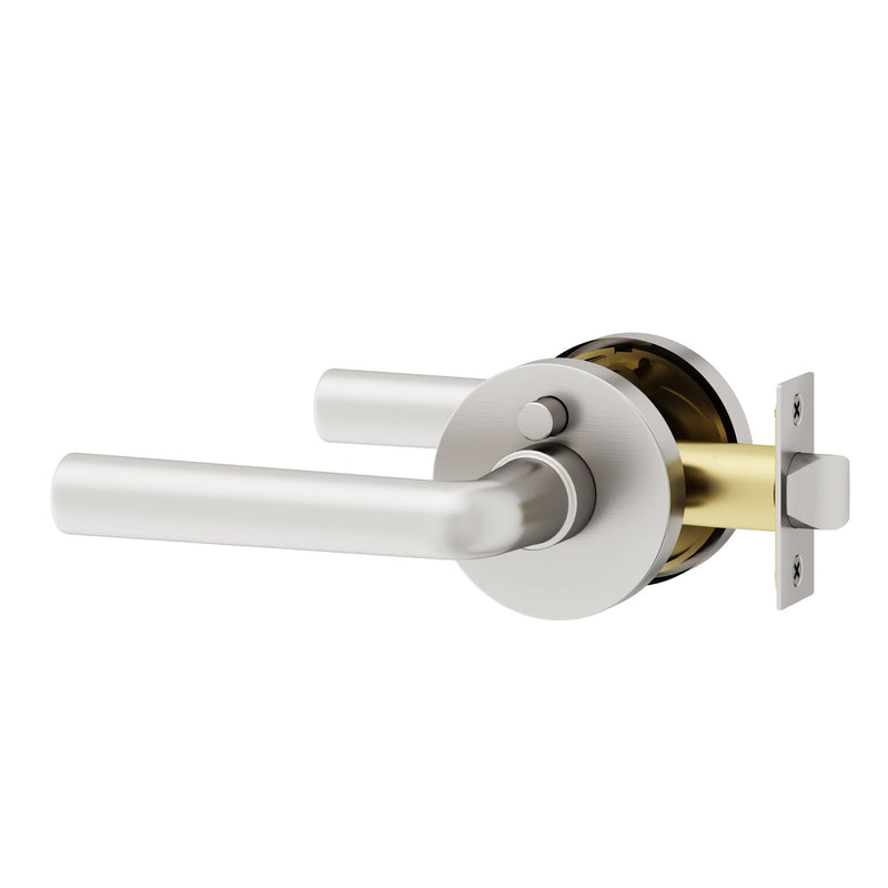 Okun Arc 1-Pack Brushed Nickel Privacy Door Levers – Push Button Lock, Reversible, Sleek Concealed-Mount Design for Bedroom & Bathroom 1 Pack