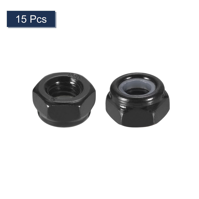 uxcell 15Pcs M6 x 1 Nylon Insert Hex Lock Nuts, Carbon Steel Self-Locking Nylon Insert Stop Nut for Industrial Construction Fasteners, Black&Black M6x1 15