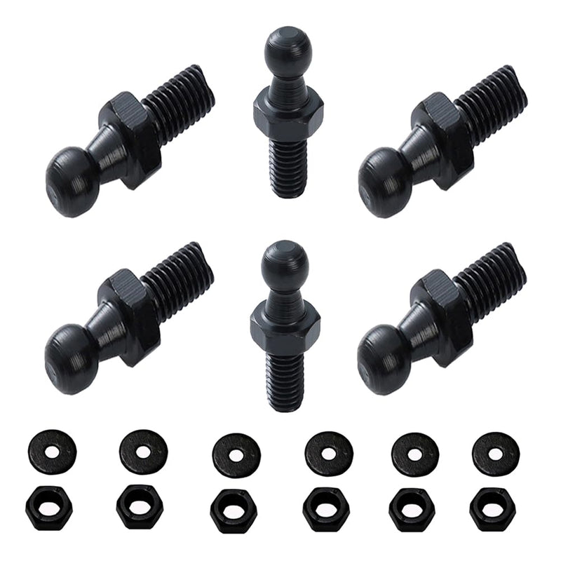 KEMANI Lots 6pcs 10mm Ball Studs, M8 Ball Stud Screws 8mm Female Thread x 1/2" Long Shank for Gas Spring Lift Support Struts End Fitting with Hardware (Black, M8 6pcs) Black
