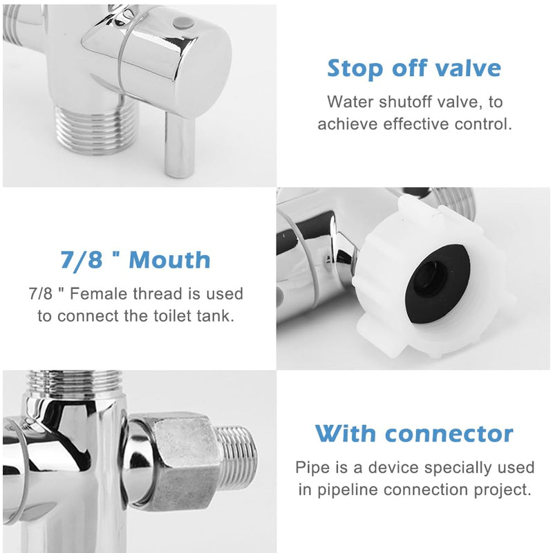 Bidet T Adapter with Shut off Valve,3 Way T Valve for Bidet 7/8'' X 7/8'' X 1/2'',Tee Connector Bidet Attachment for Toilet,T Adapter with Washers for Handheld Toilet Silver