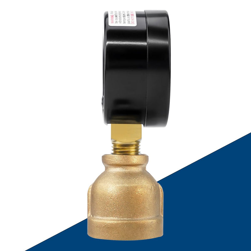 0-30 Psi Gas Pressure Test Gauge, 2" Dial Size, 3/4" FNPT Connection, Brass Valve, Forged Brass Bell Shape Body Assembly 0-30 psi