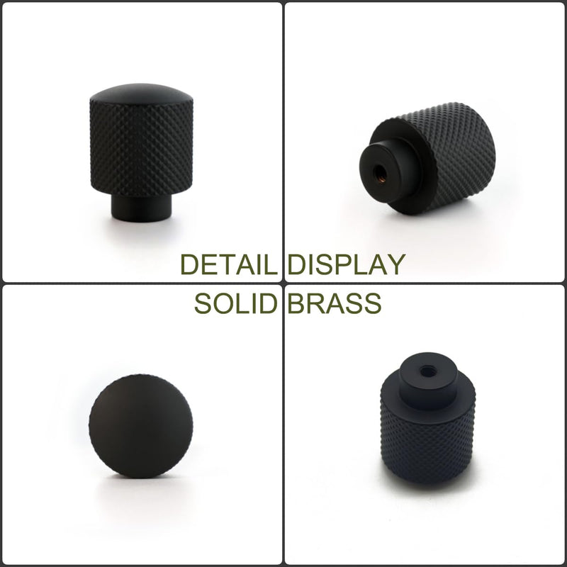 Matte Black Cabinet Knobs 6 Pack Knurled Brass Round Drawer Knobs Solid Dresser Knobs Kitchen Cabinet Handles Black Matte Black
