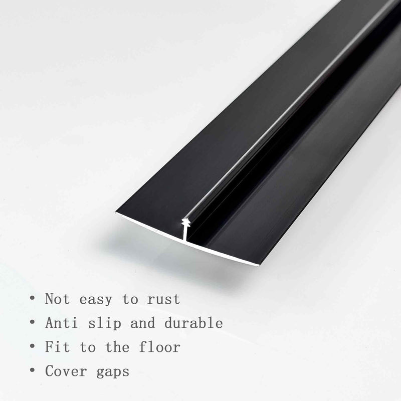 6 Pcs Aluminum T Molding Floor Transition Strip, 48" x 1.57" Aluminum Floor Transition Trim, Flat Threshold for Joining Vinyl, Tile, Wood Flooring Gaps(Black, 6pcs, 4ft x 1.6in) Black