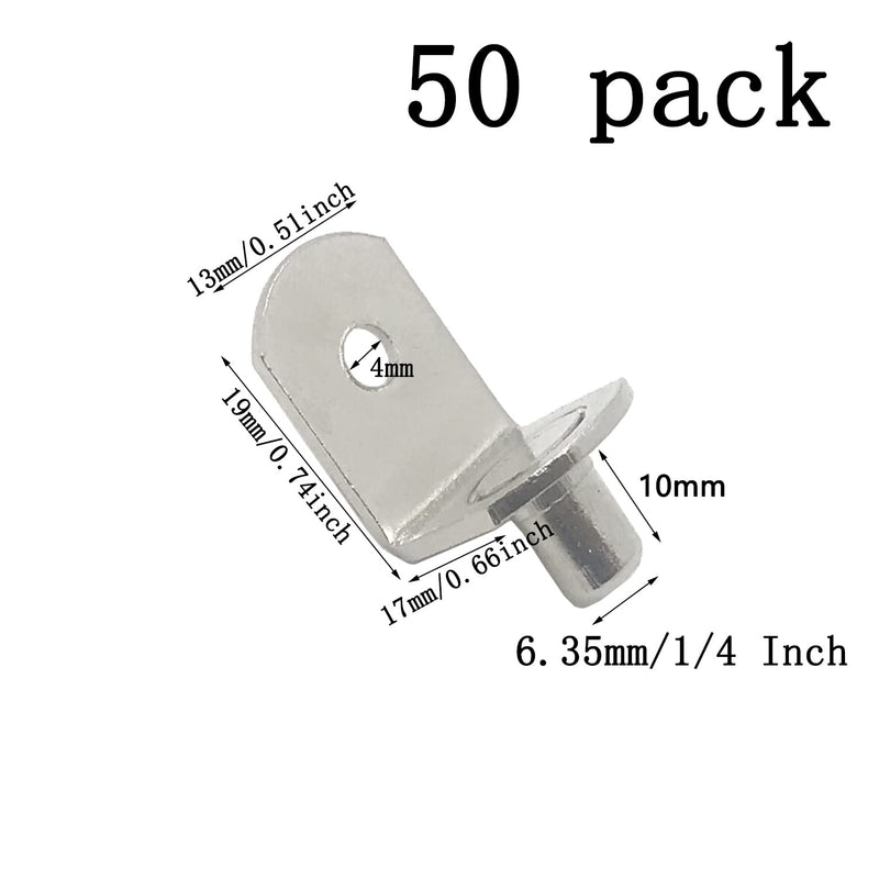 50 Pack Shelf Support Pegs, 6mm Metal Nickel L-Shaped Support Pegs with Hole, Cabinet Support Pins for Furniture Shelves Bracket Silver