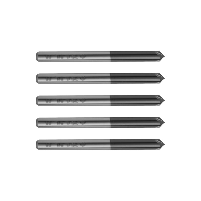 5Pcs 1/8" Solid Carbide End Mills, AlTiN Coating, 4 Flute, Chamfer End Mill for Steel, Single End End Mill Bits, 90° Chamfer Angle, 1/8" Shank Diameter 1/8" 4 Flute