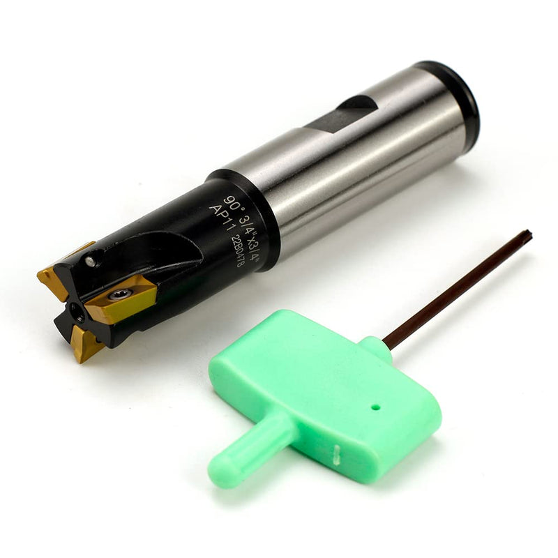 OSCARBIDE Indexable End Mill, 3/4" Shank, 3/4" Cutting Dia, 3-1/2" Length, 90°, AP11, 3 Flutes, 3pcs APKT11T3 Carbide Inserts