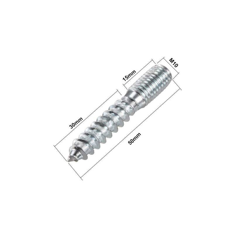 uxcell M10 Hanger Bolts Length 2"(50mm) Double Headed Bolts Self-Tapping Screw 10mm Wood Joint Furniture Legs 8pcs M10x50mm 8
