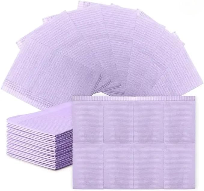 Amira Beauty Disposable Dental Bibs 13" X 18" 3 ply Waterproof Tattoo Bib Sheet for Piercing, Tattoo Table Station, Nail Techs, Dentists, Professionals (Purple) (50 Pack) 50 Pack